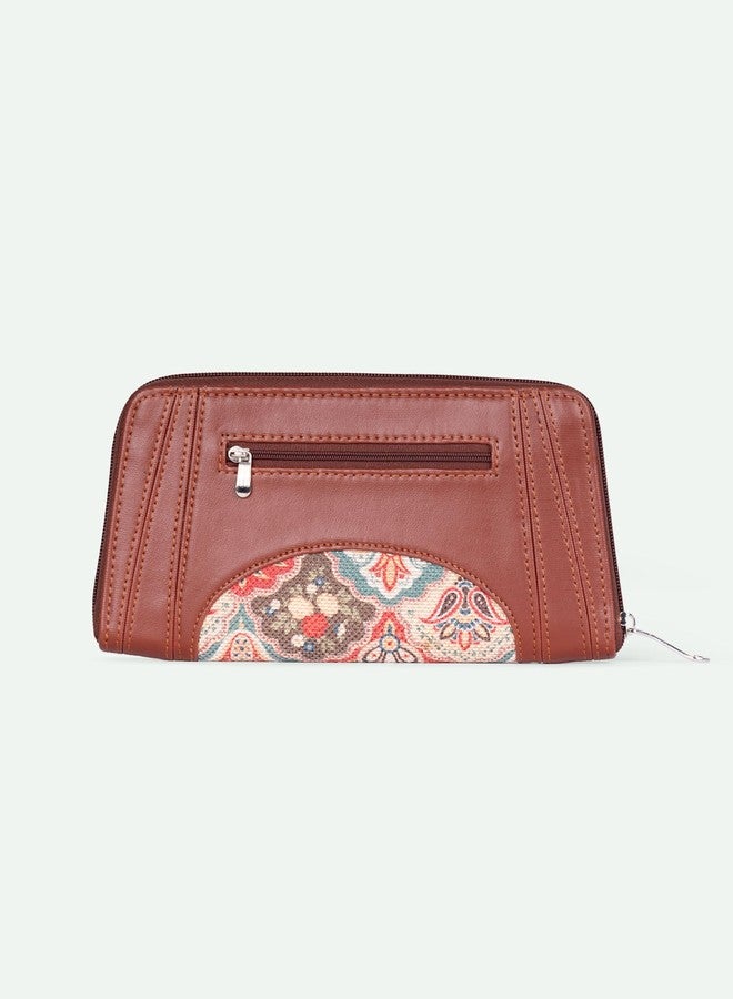 ZOUK Arika Zipper Wallet for Women | Card Holder Wallet with 10 Card Slots, Coin Pouch & Cash Compartments | Purse for Women Stylish | Fits Phones up to 6.7” | Mughal Art Multicolor - Image 5